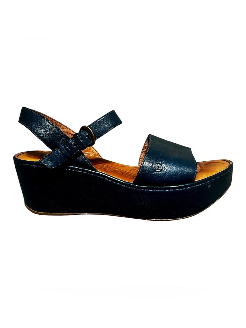 Born Women's Teal  Leather Platform Sandal with Buckle Strap